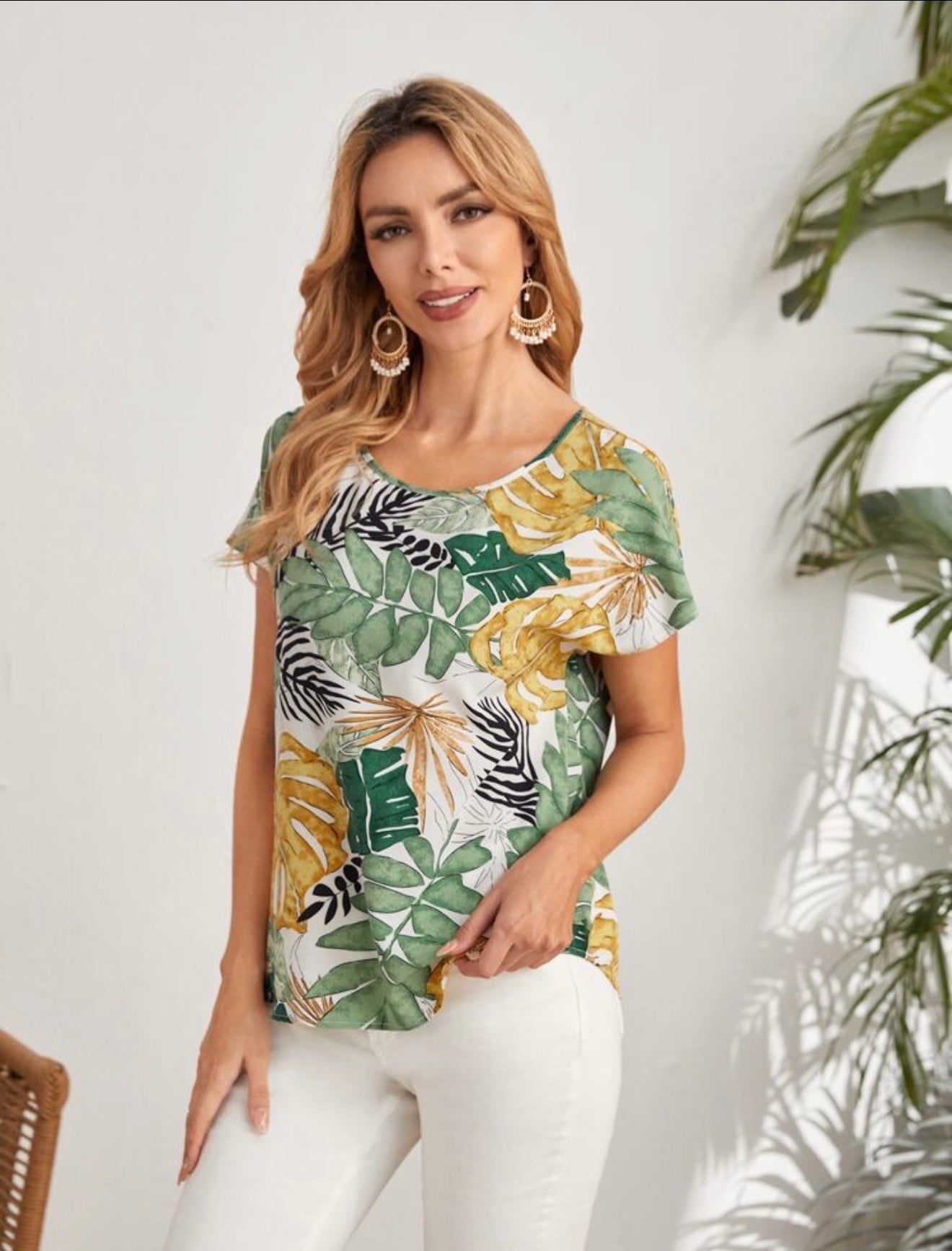 Shein tropical print blouse
