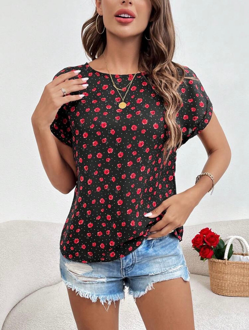 Shein small rose print top