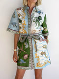 Bohemian linen green dress