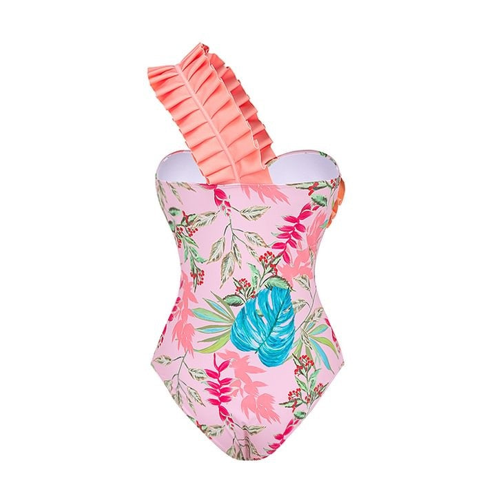 Flowery raffled swimsuit 2 pieces