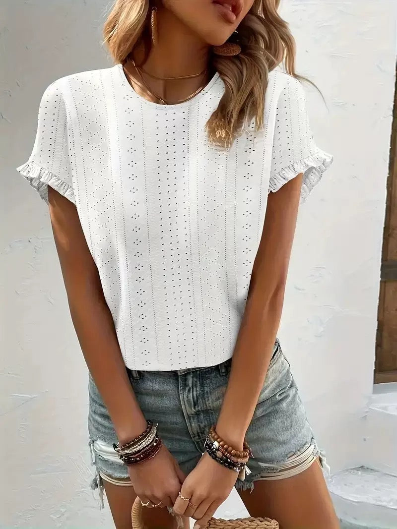 White formal ruffled blouse