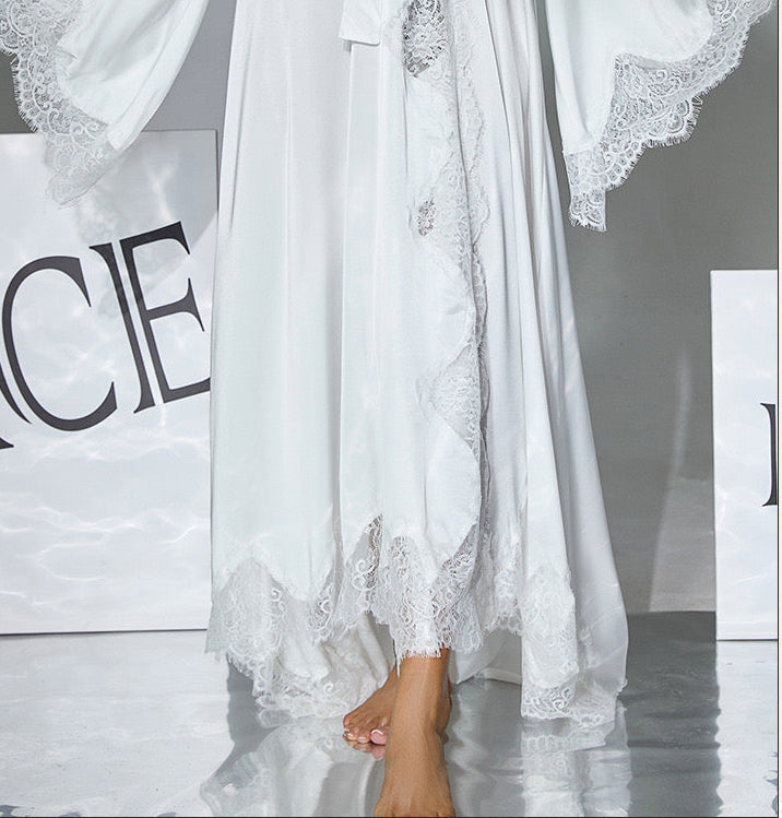 Satin and lace bridal white robe