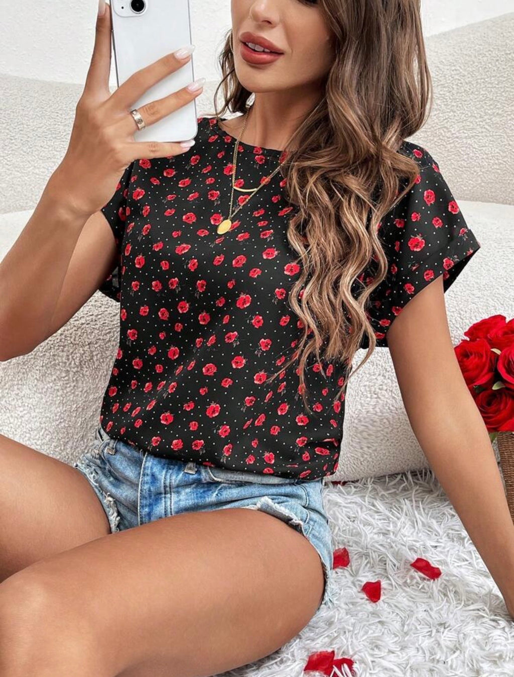 Shein small rose print top