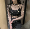 Embroidery mesh top