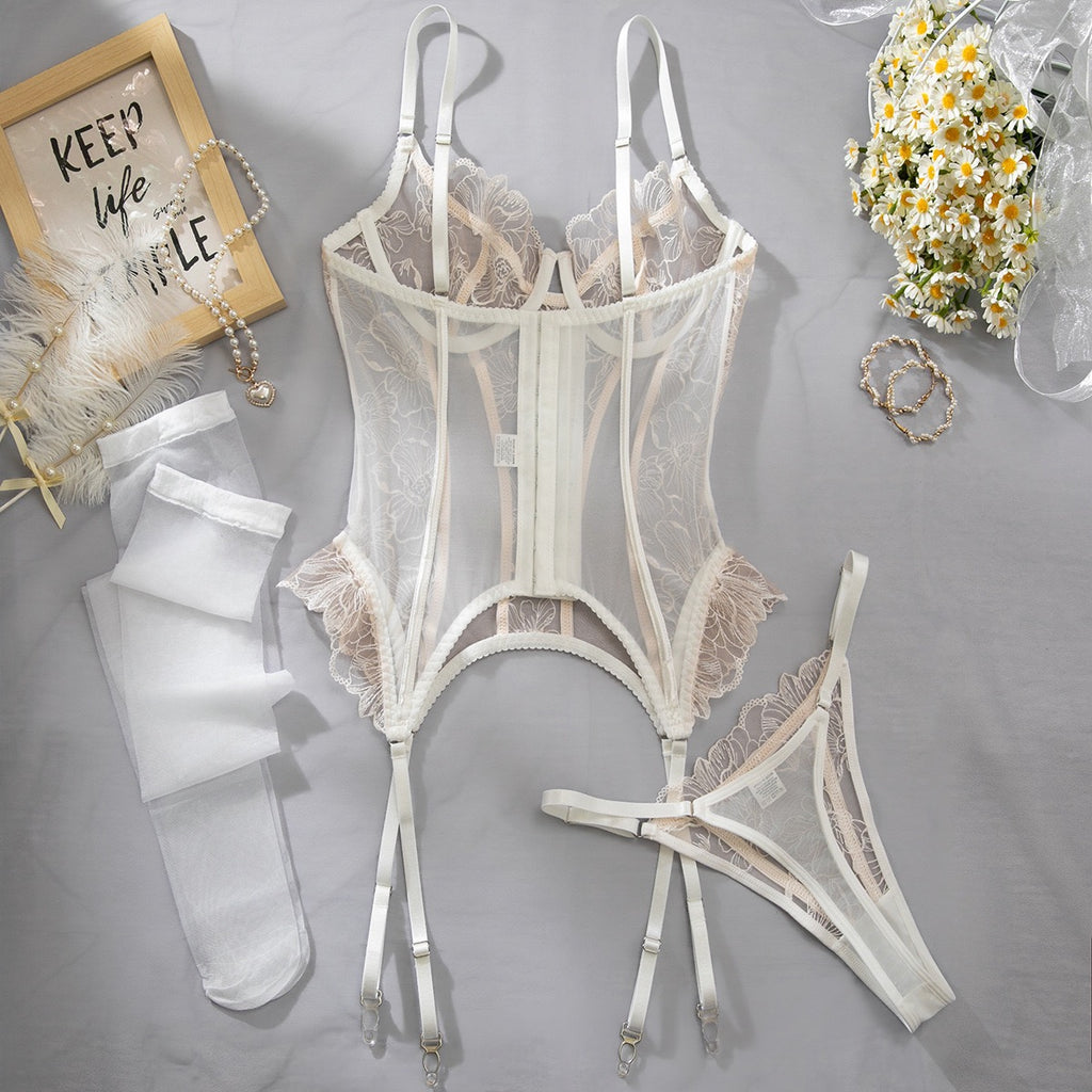 Bridal white corset lingerie set