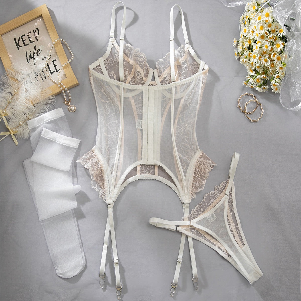 Bridal white corset lingerie set