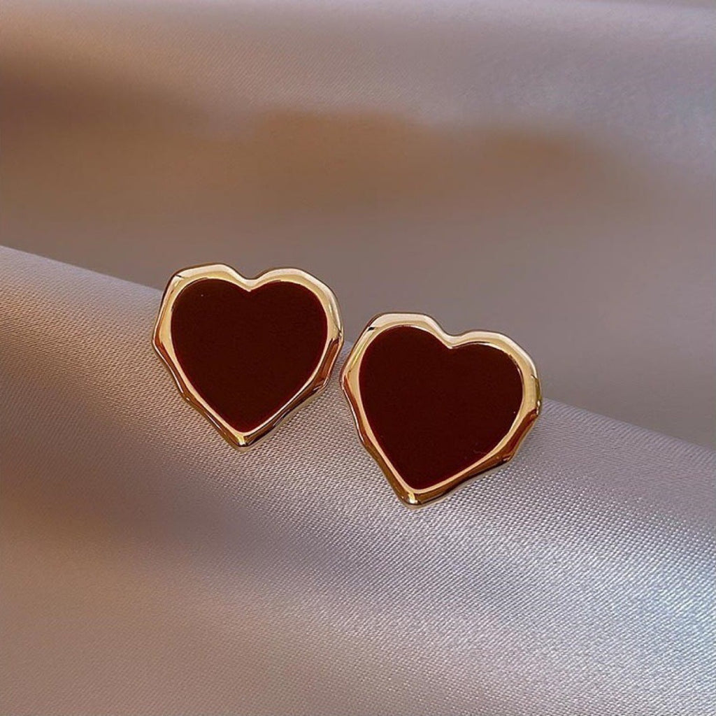 Heart burgandy earrings