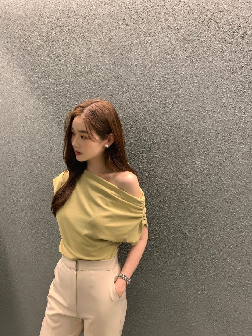 Solid Asymmetrical Neck Batwing Sleeve,cotton Crop Tops Women