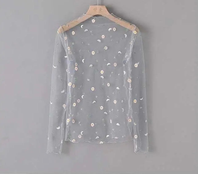 Embroidery mesh top
