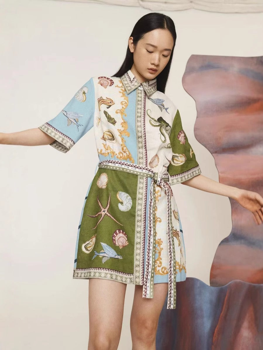 Bohemian linen green dress