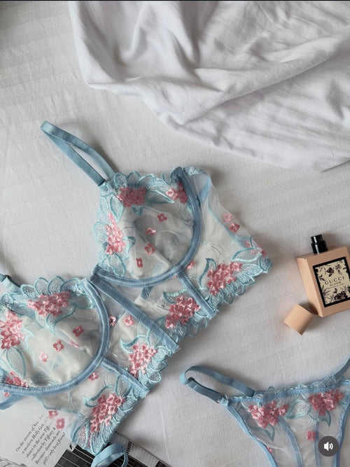 Baby blue corset lingerie set