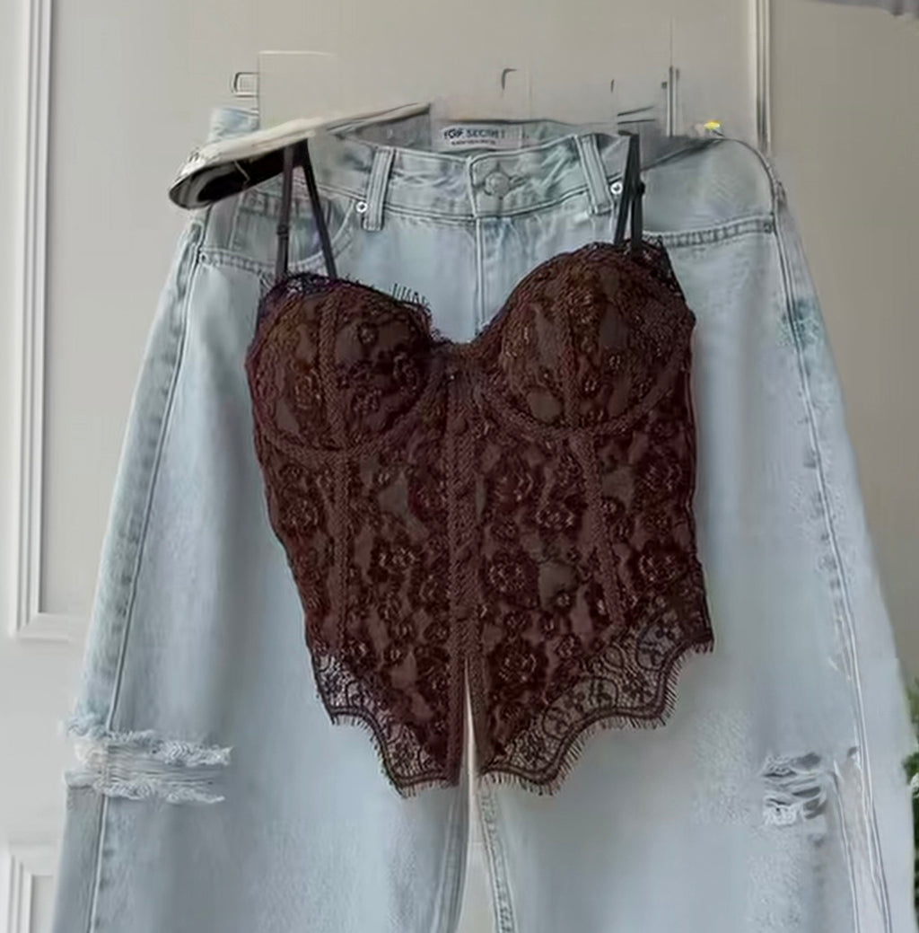French lace brown vintage corset