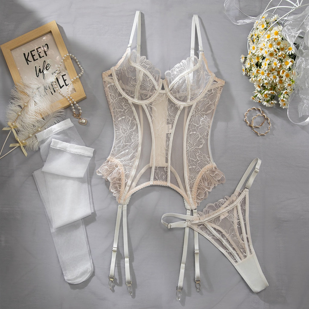 Bridal white corset lingerie set