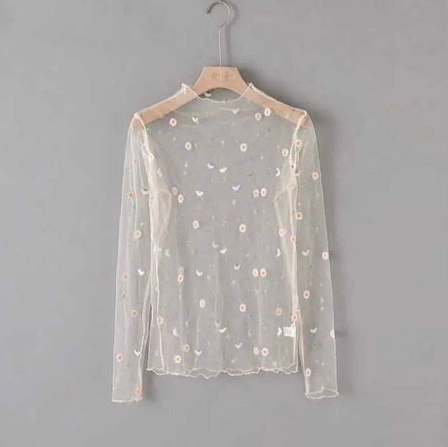 Embroidery mesh top