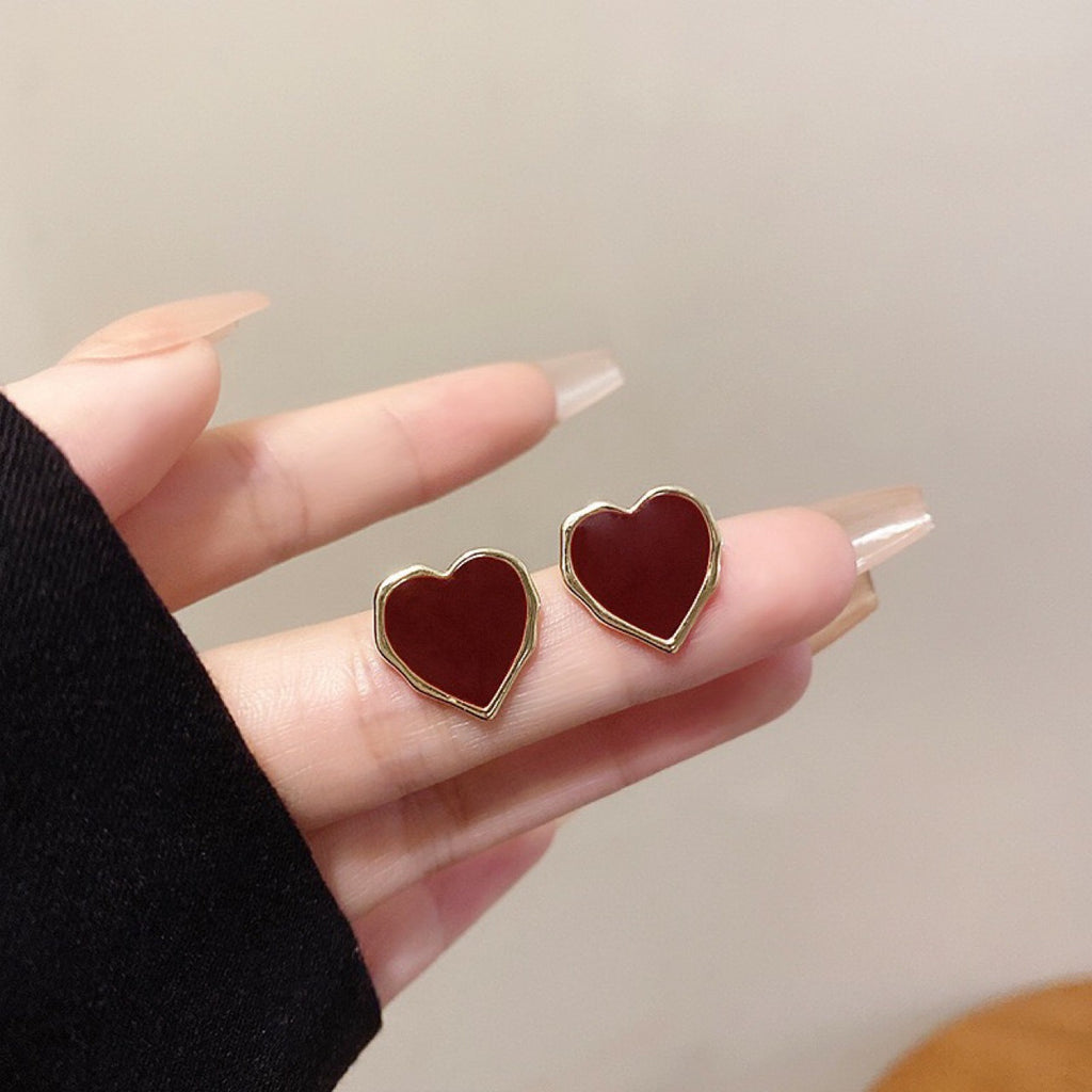 Heart burgandy earrings