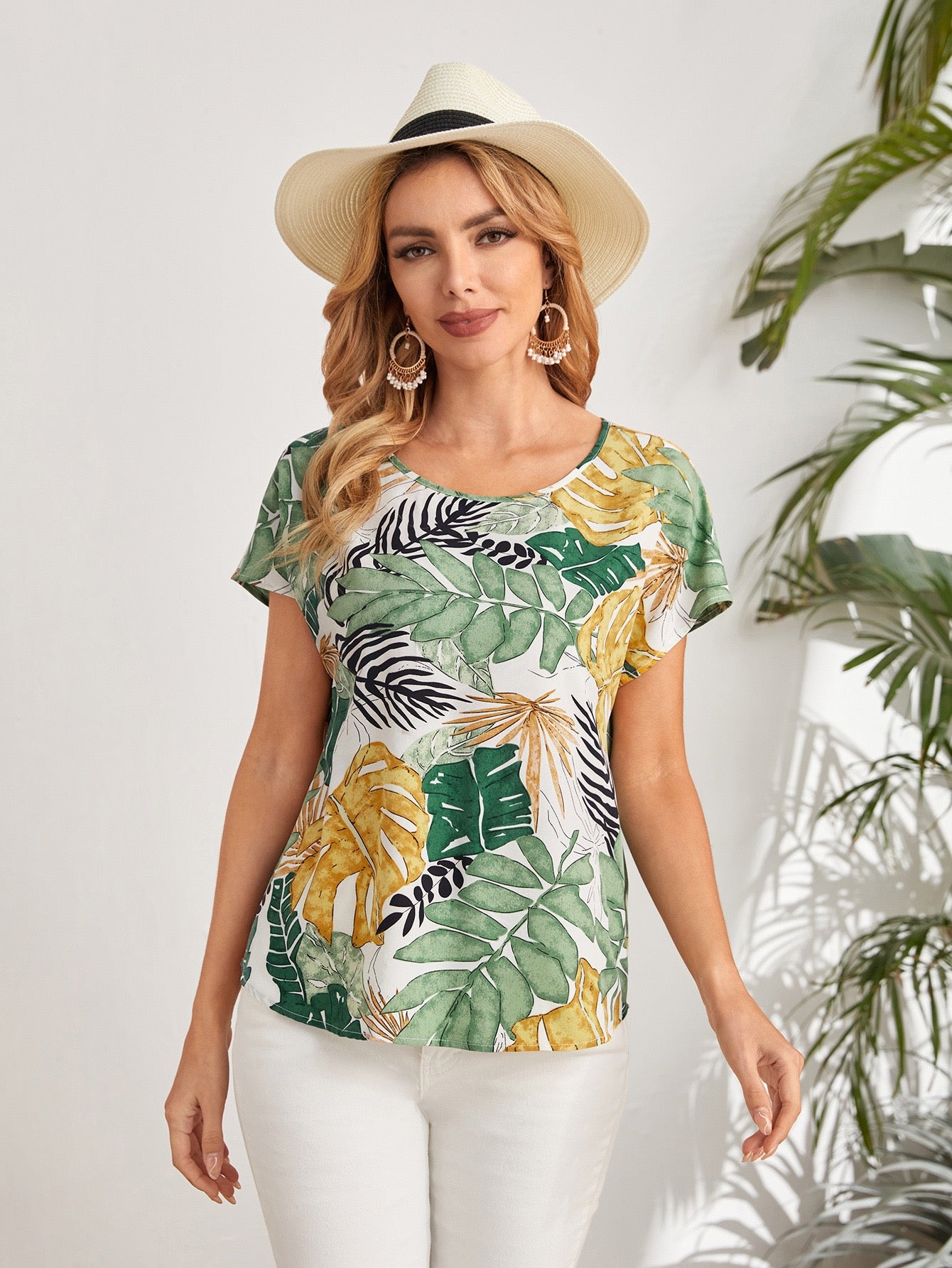 Shein tropical print blouse