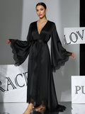 Satin and lace bridal black  robe