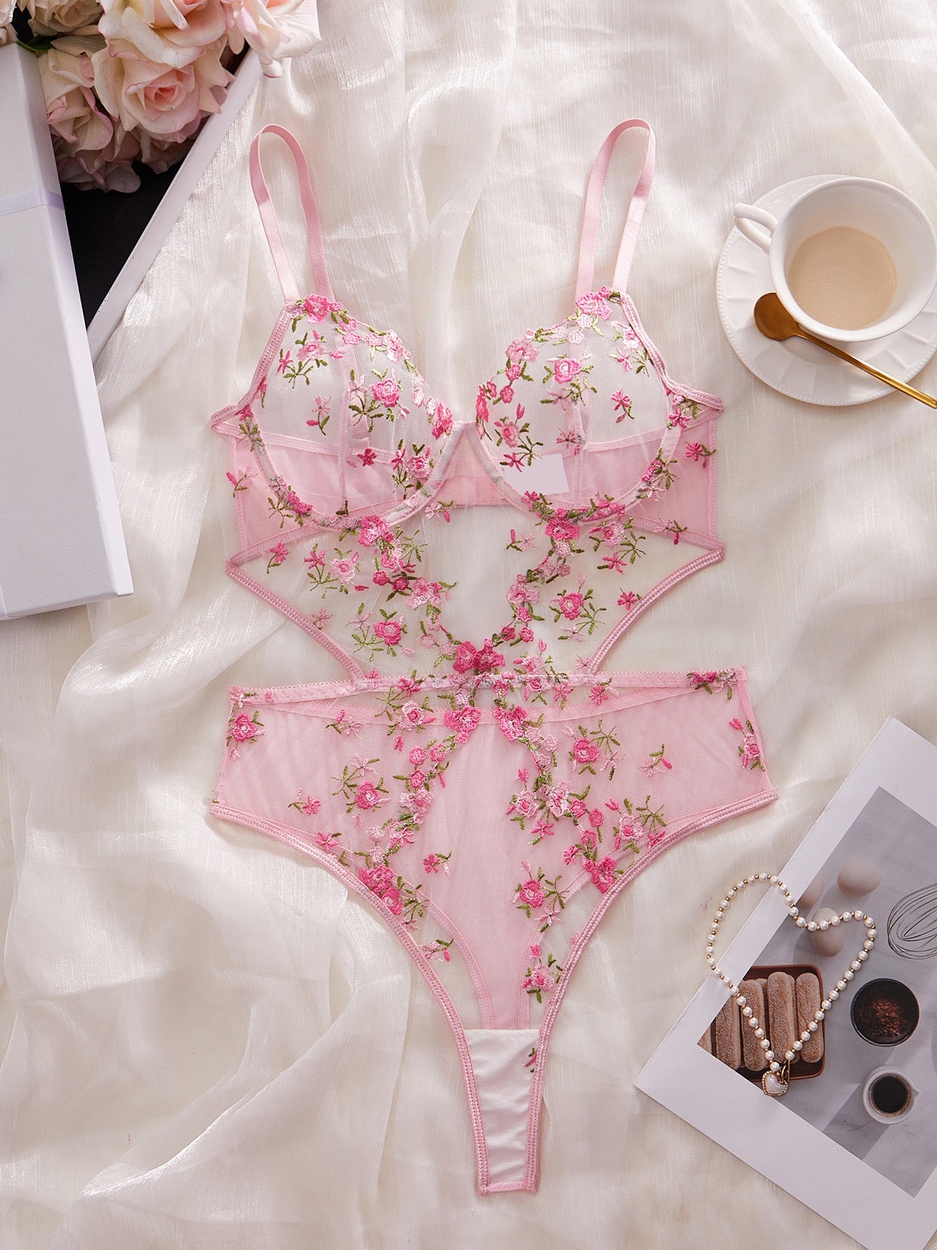 Bodysuit flowery pink