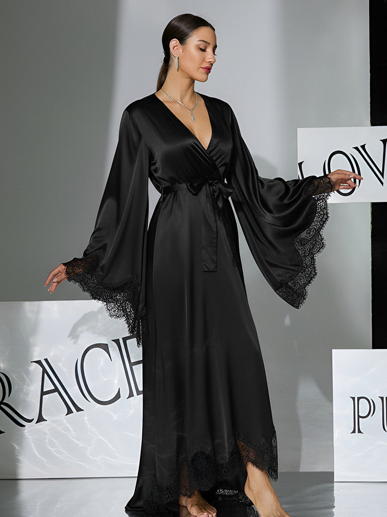 Satin and lace bridal black  robe