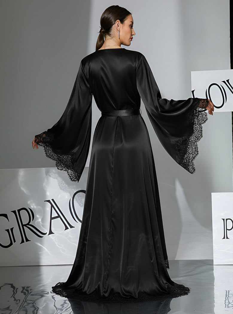 Satin and lace bridal black  robe