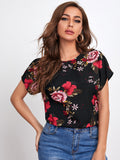 Shein rose print top