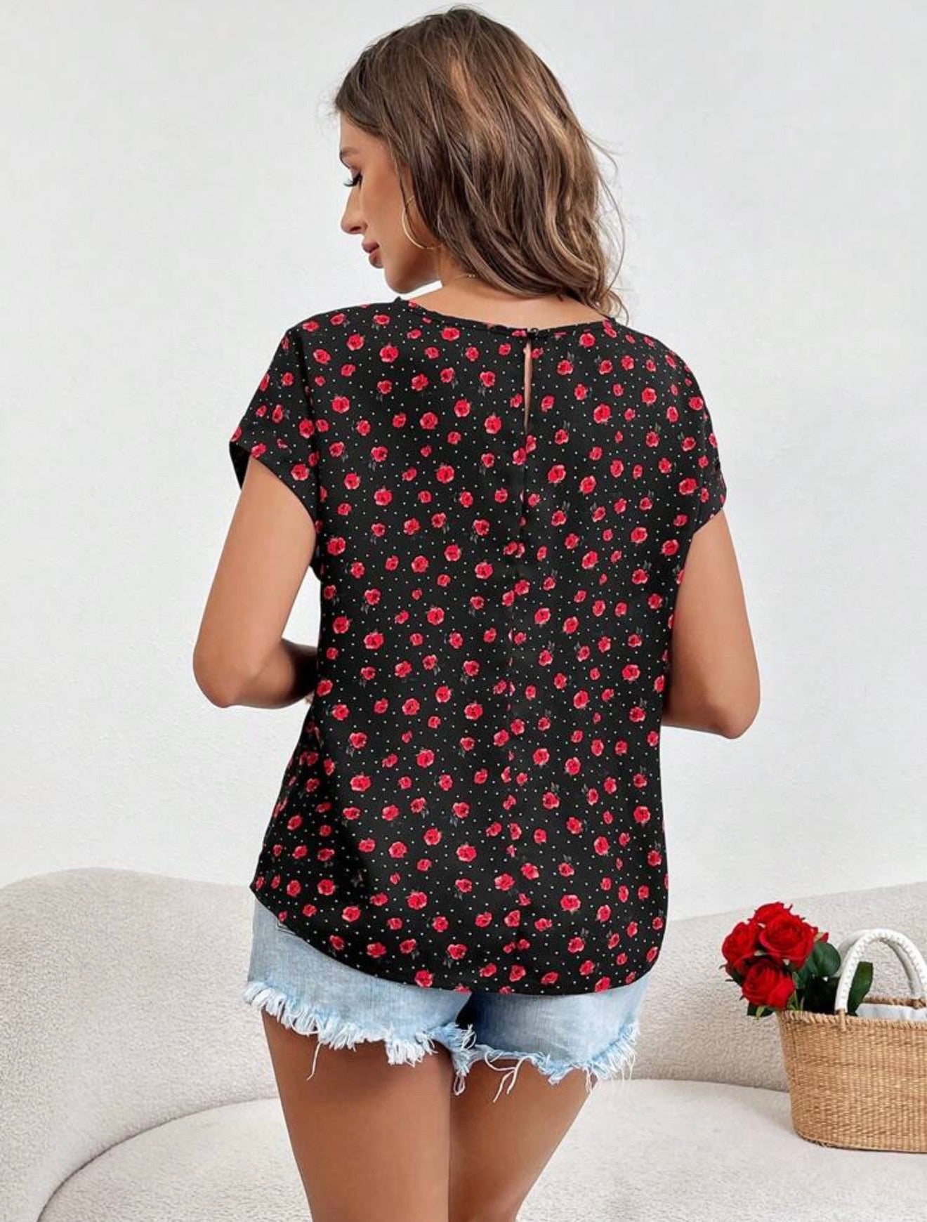 Shein small rose print top