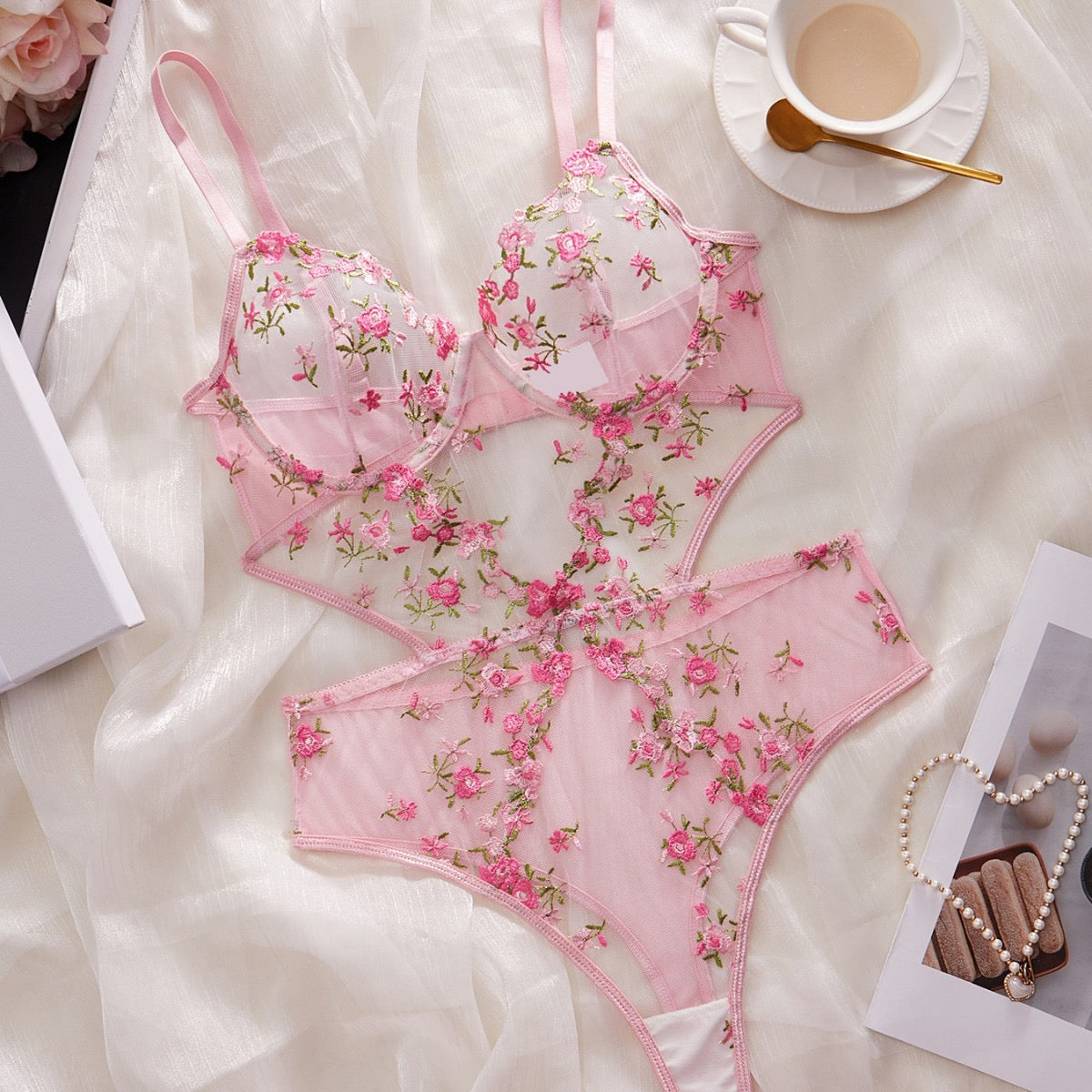 Bodysuit flowery pink