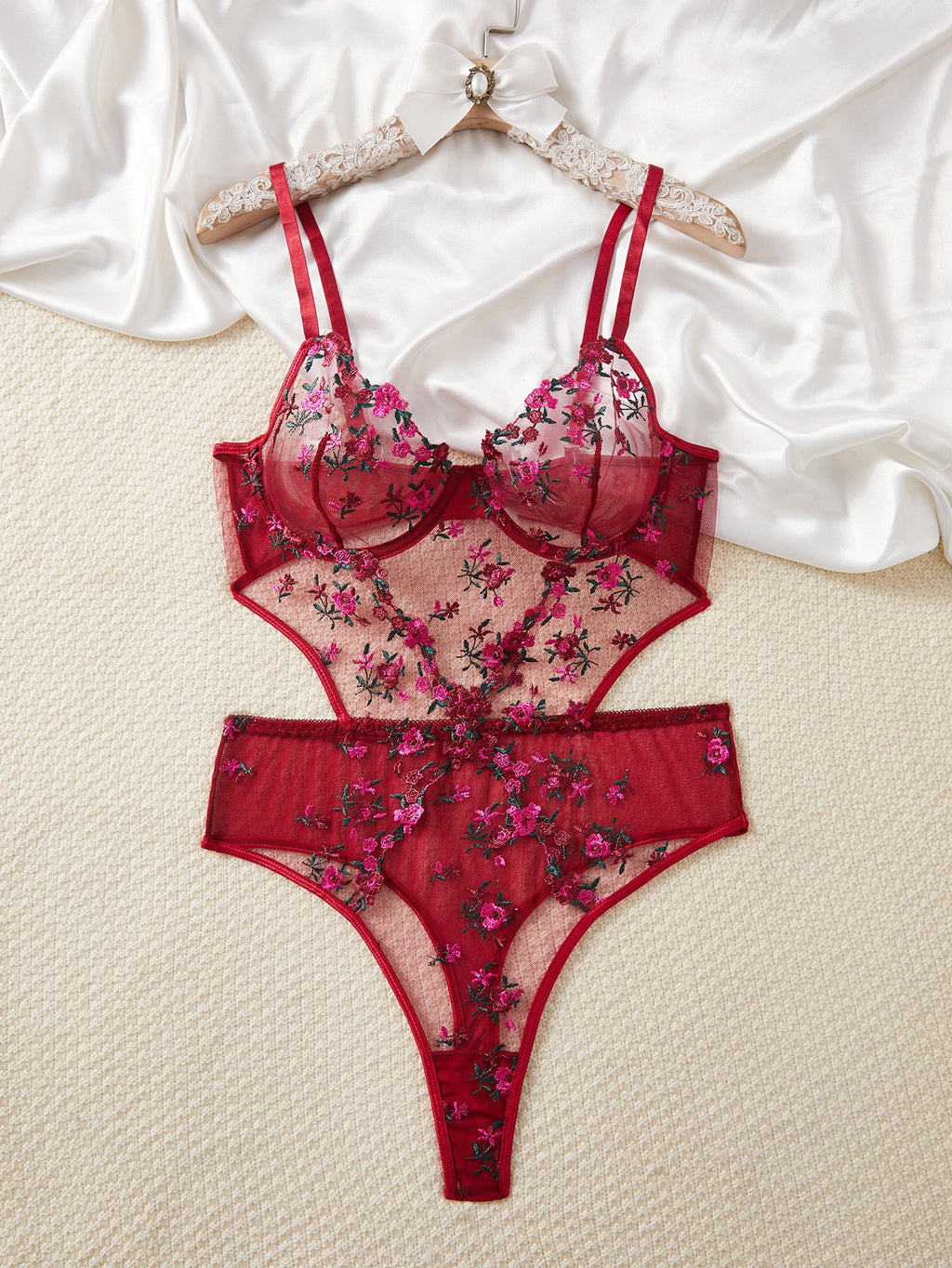 Bodysuit flowery red