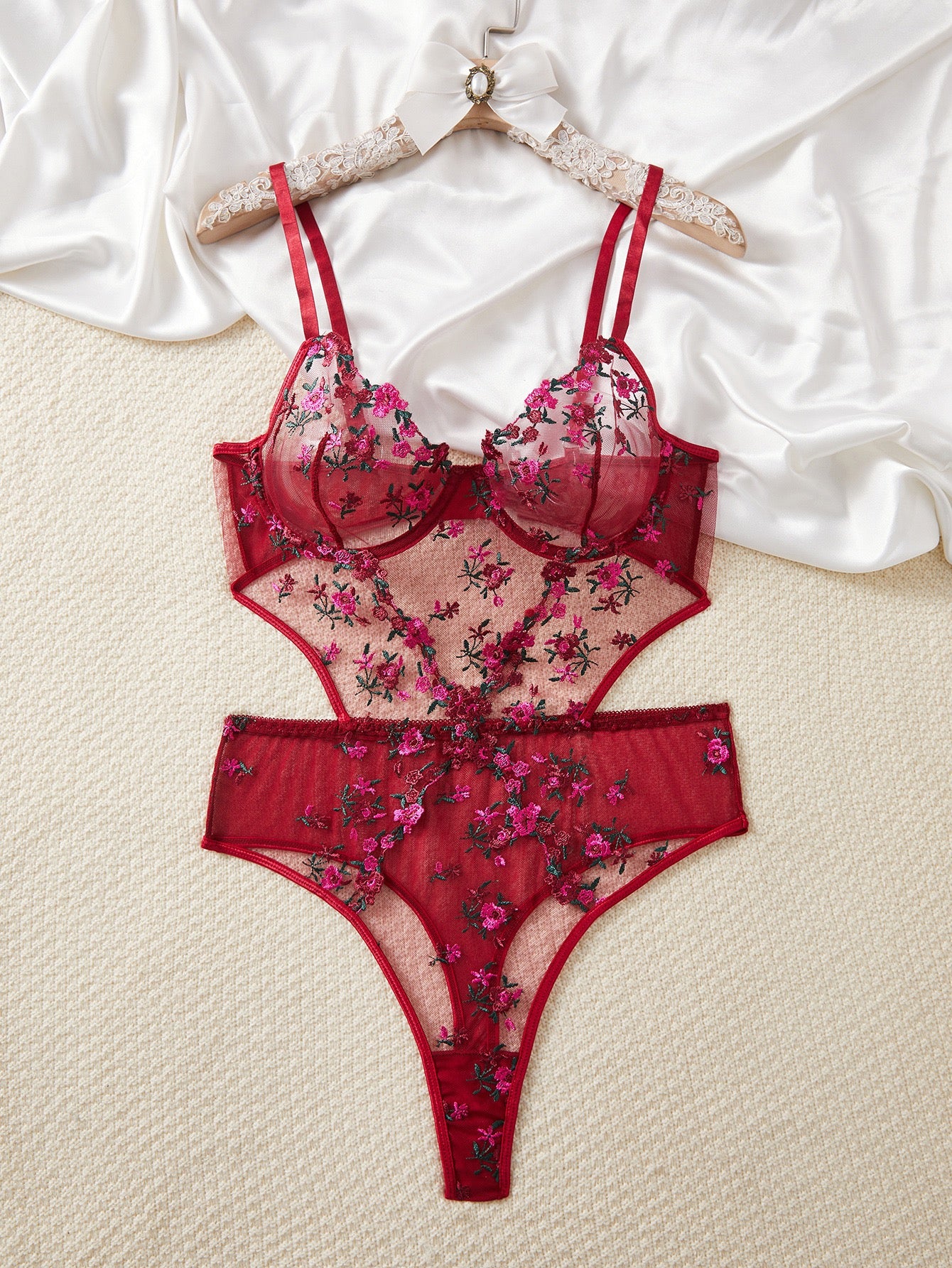 Bodysuit flowery red