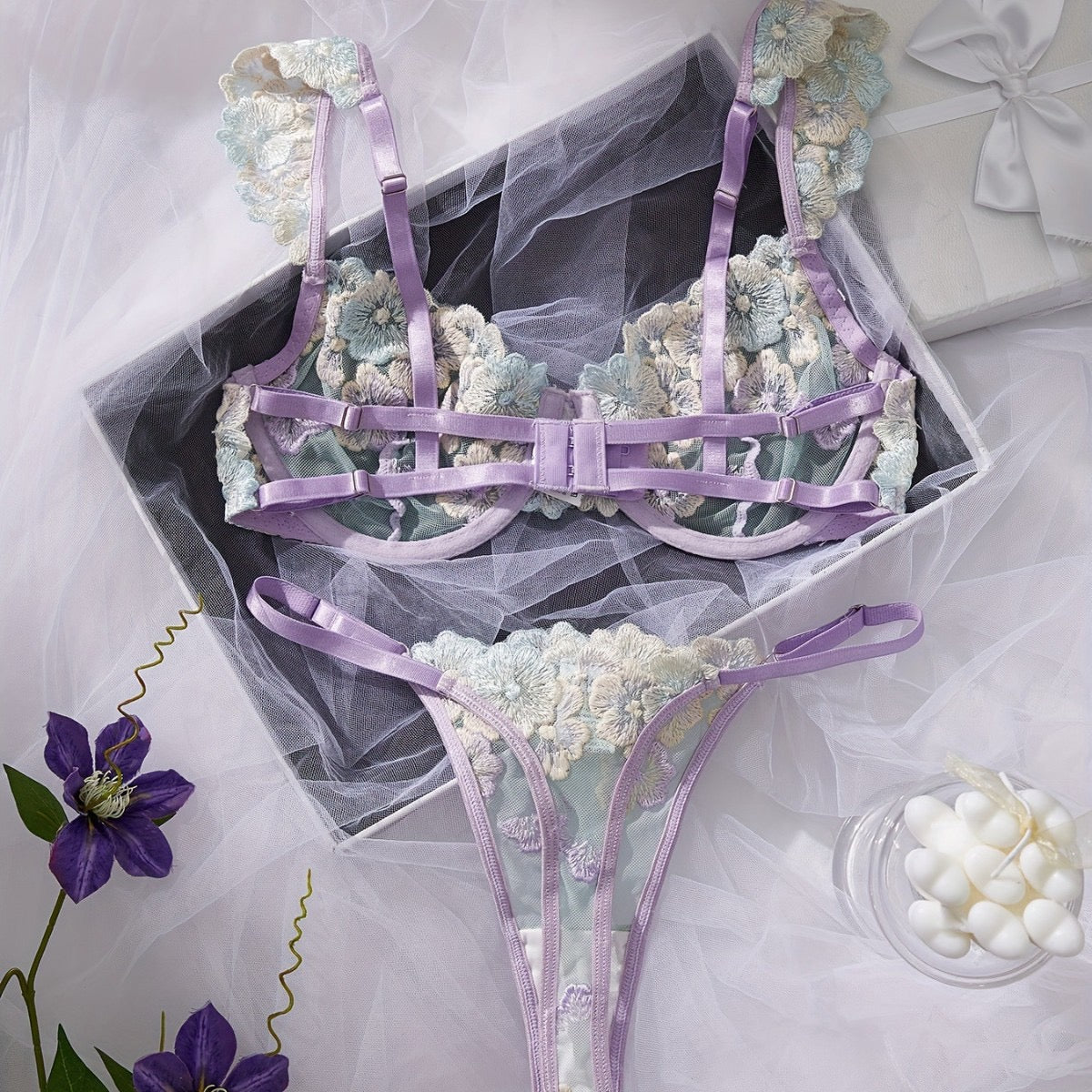 Colorful flowers lingerie set