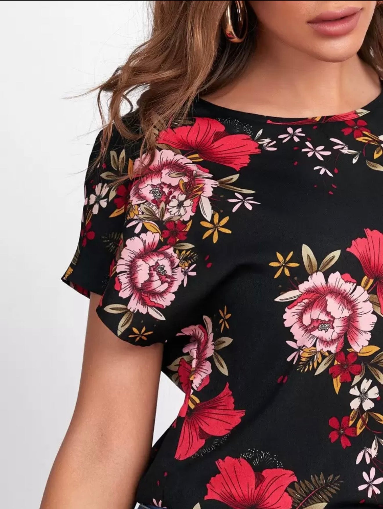Shein rose print top