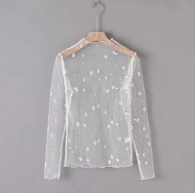 Embroidery mesh top