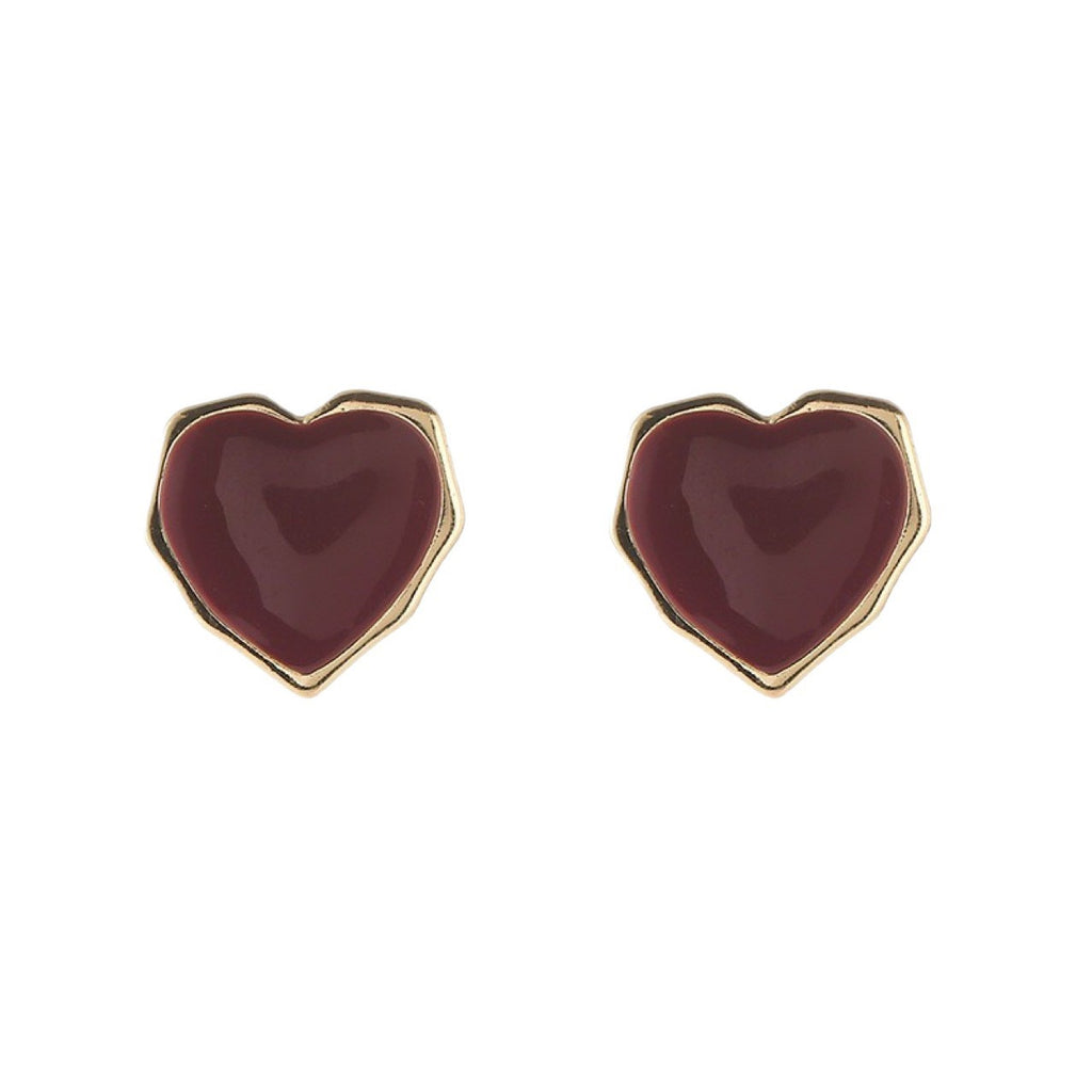 Heart burgandy earrings