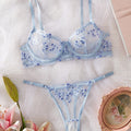 Baby blue embroidery lingerie set