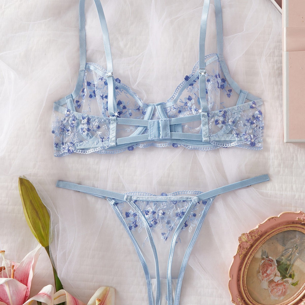 Baby blue embroidery lingerie set