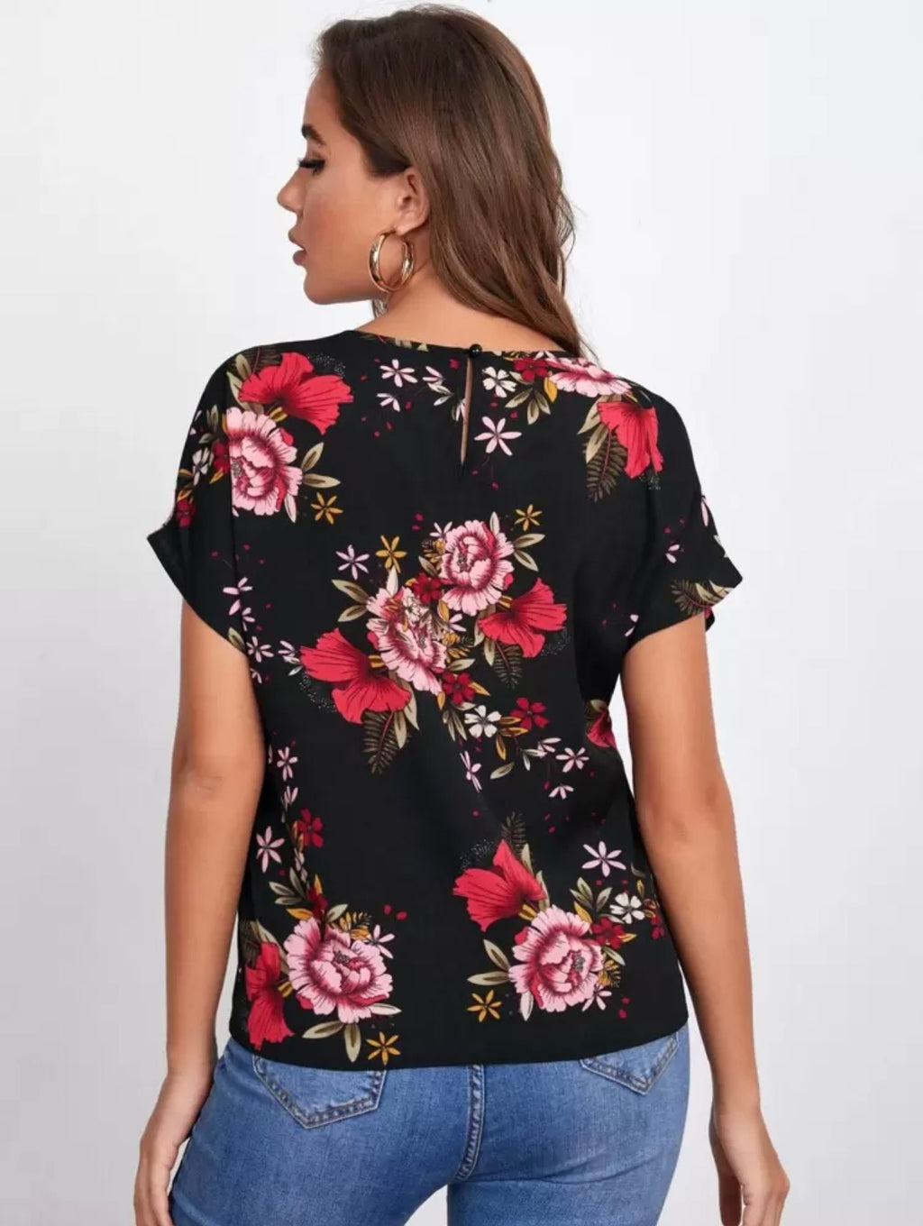 Shein rose print top