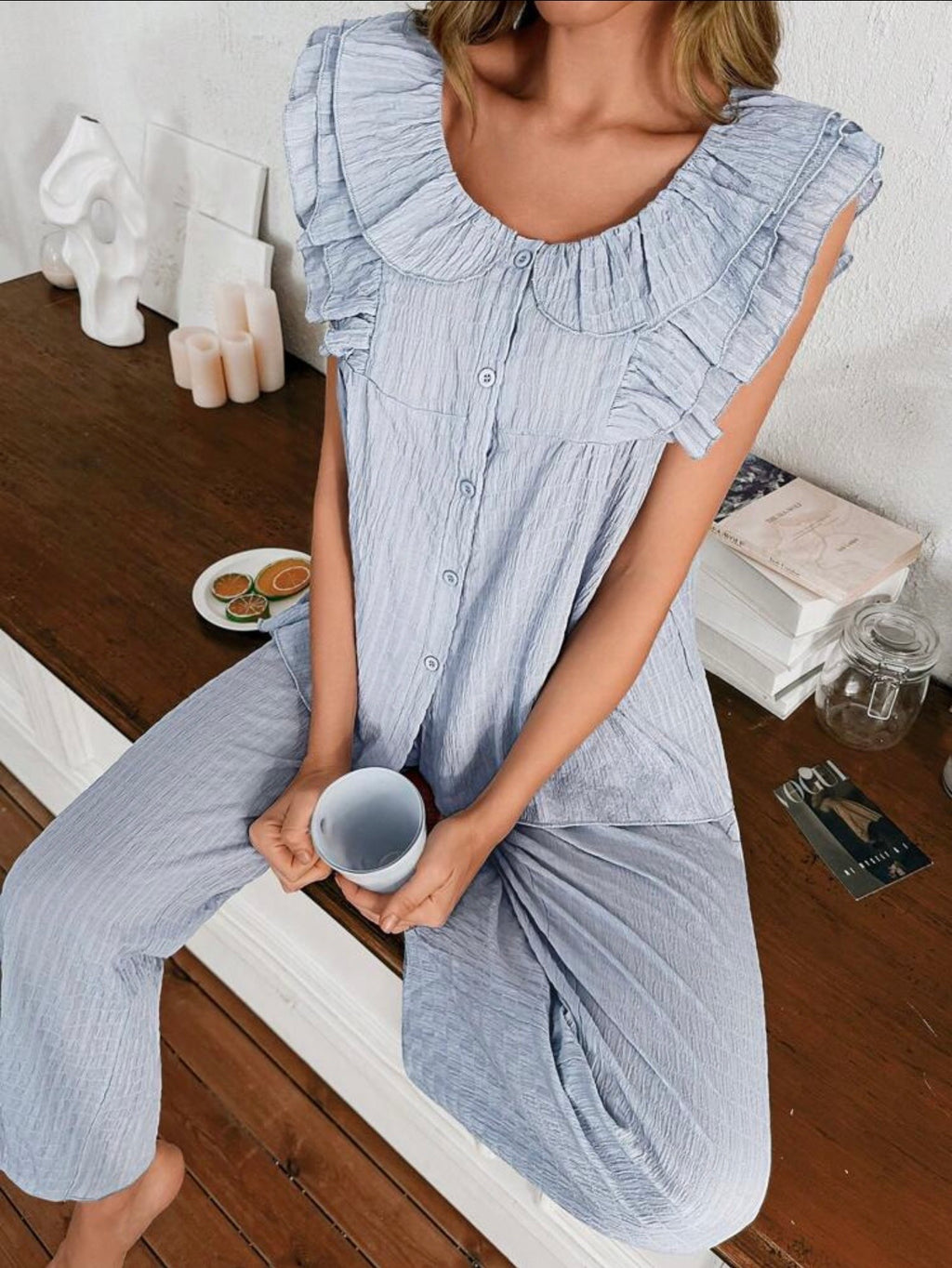 Baby blue raffled pijama
