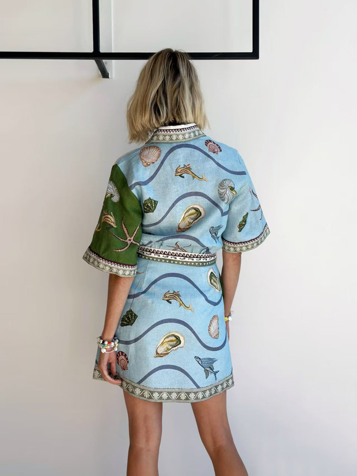 Bohemian linen green dress