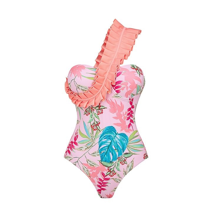 Flowery raffled swimsuit 2 pieces