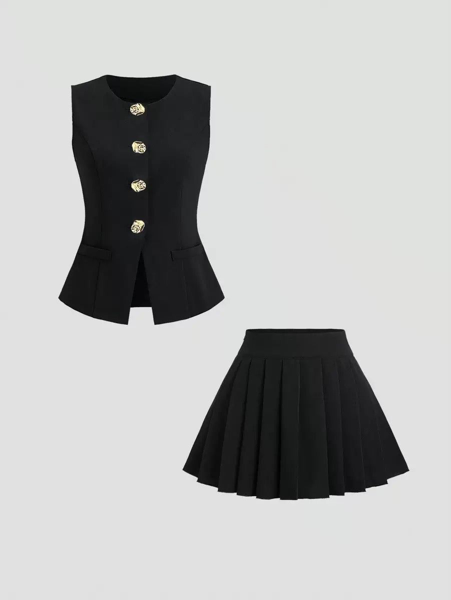 Woman black set (vest+skirt)