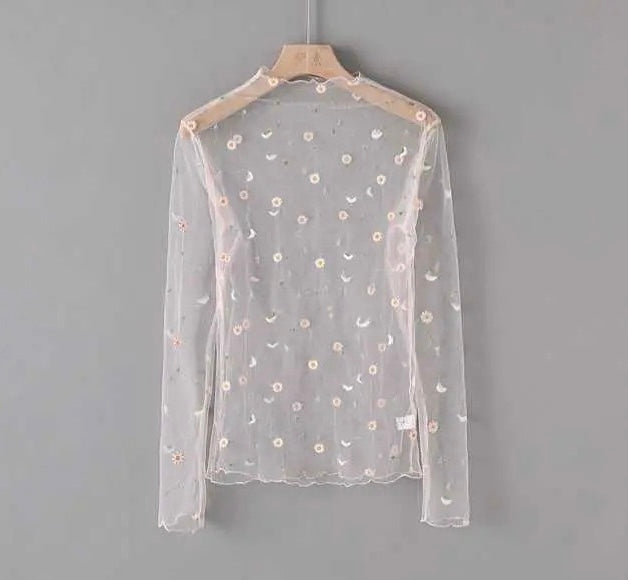 Embroidery mesh top