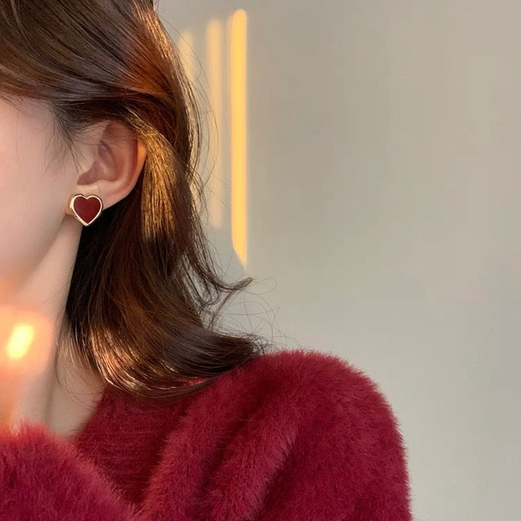 Heart burgandy earrings
