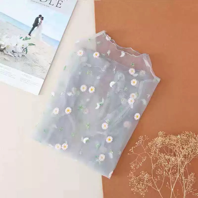 Embroidery mesh top