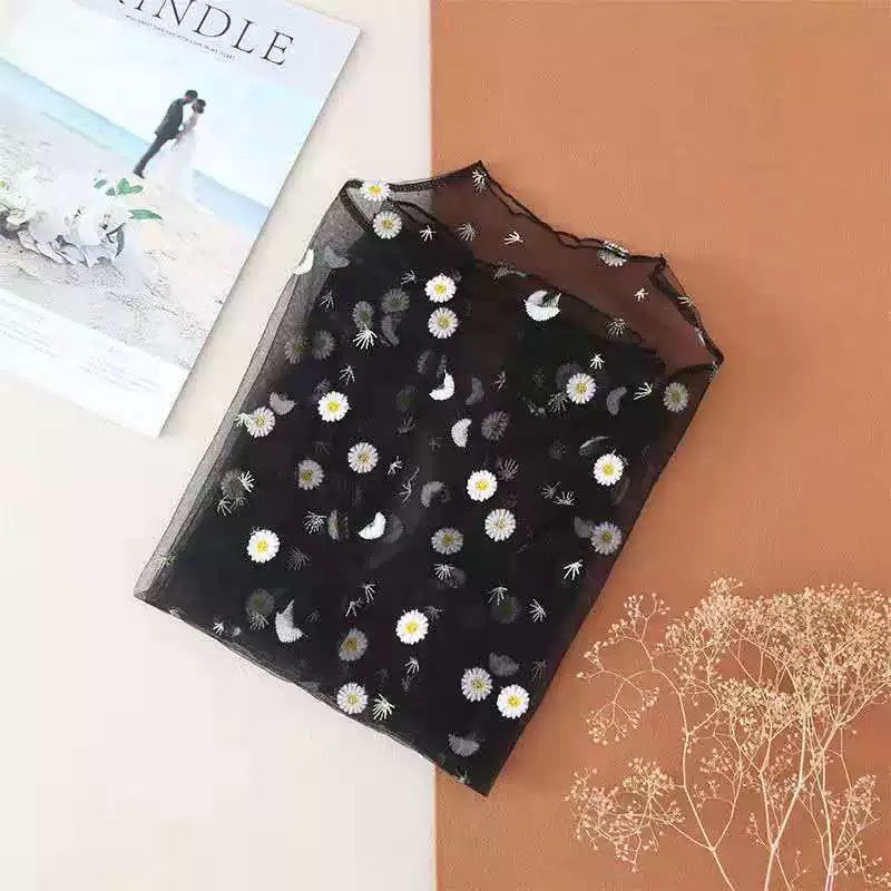 Embroidery mesh top