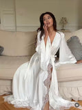 Satin and lace bridal white robe