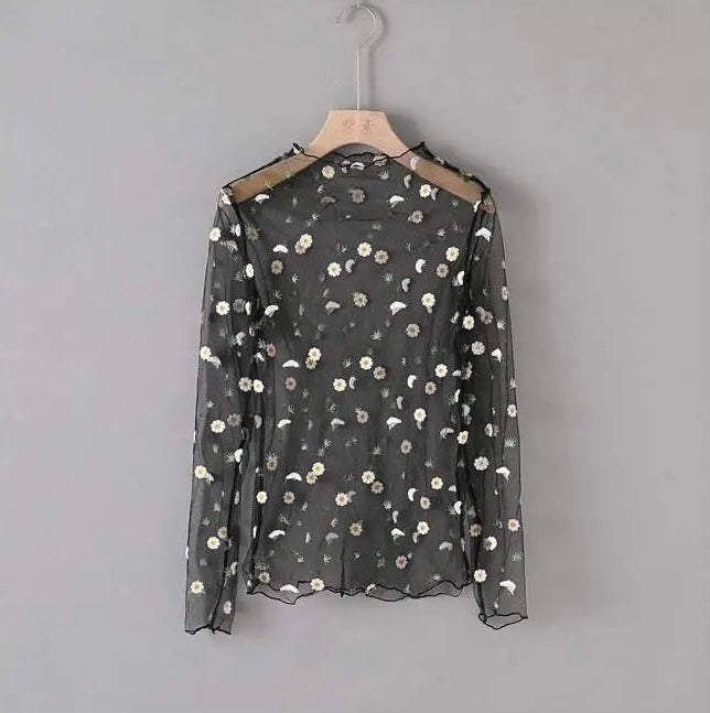 Embroidery mesh top