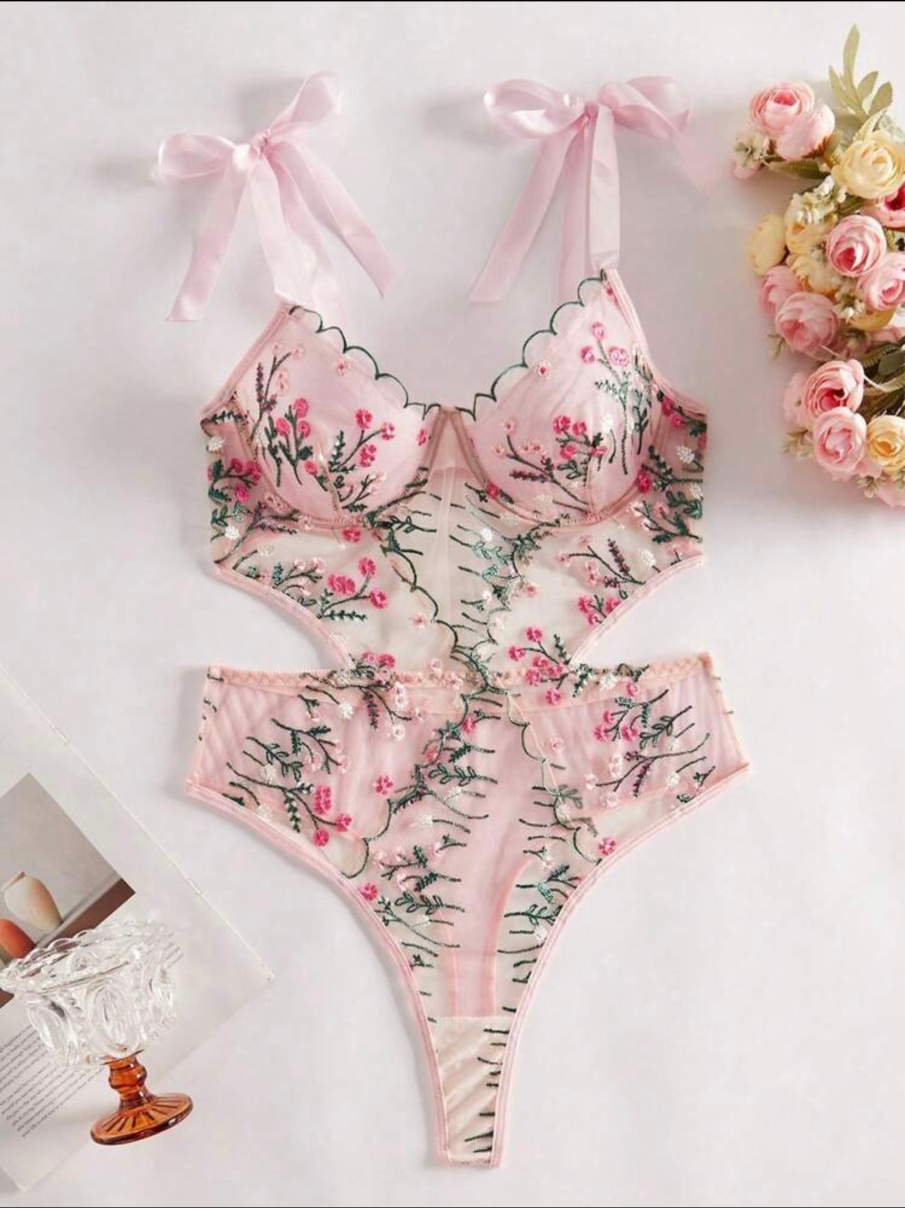 Bodysuit Lingerie Floral Embroidery
