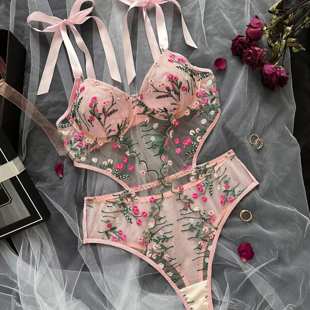 Bodysuit Lingerie Floral Embroidery