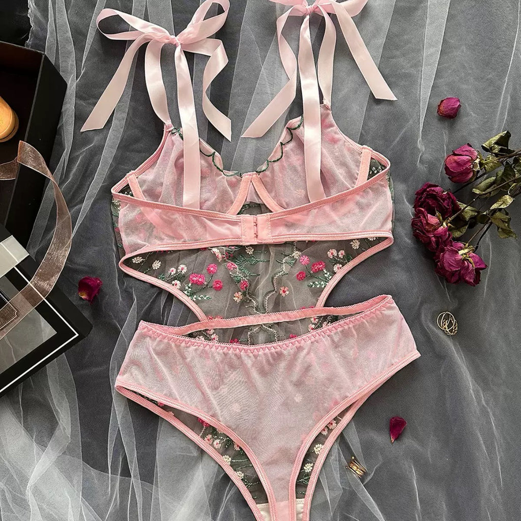 Bodysuit Lingerie Floral Embroidery