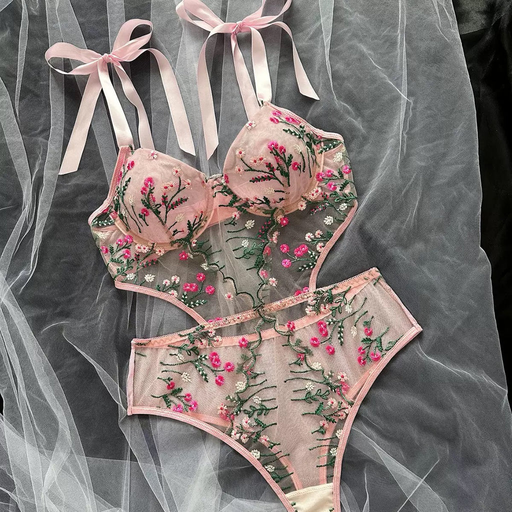 Bodysuit Lingerie Floral Embroidery